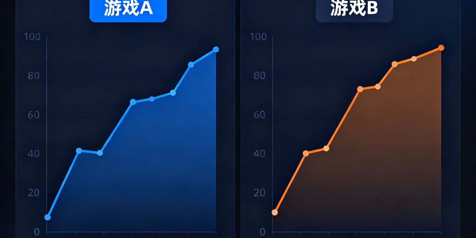 PG模拟器多游戏横向对比功能界面，左右分屏同时展示两款PG电子游戏的实时返还率曲线对比图